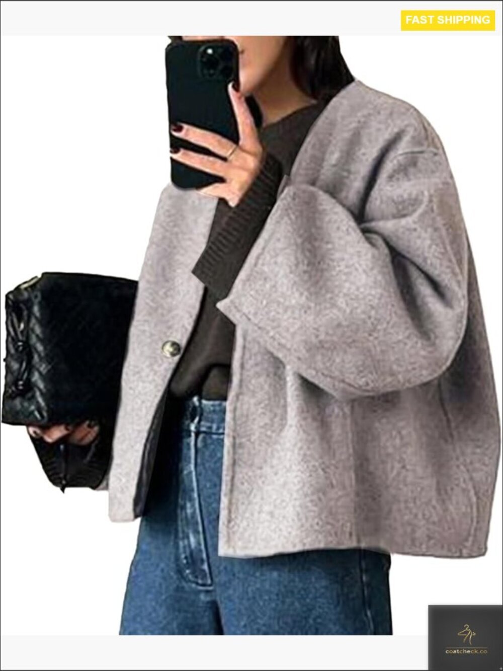 Cropped Wool Blend Peacoat Modern Relaxed Fit Chic Minimal Fall Winter Coat
